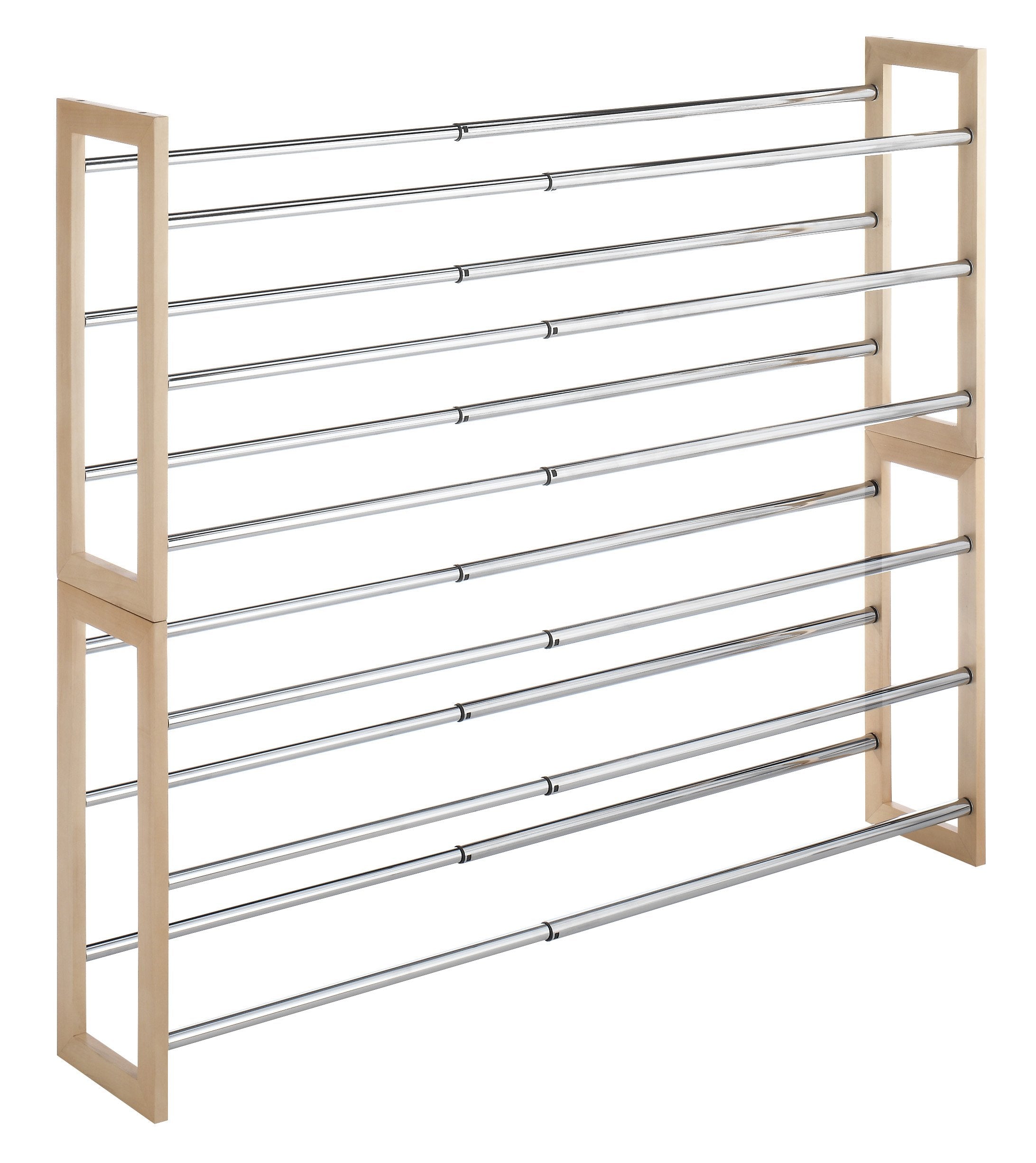 Whitmor expanded width demonstration holding many pairs, maximizes storage benefit