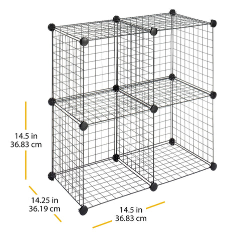 Whitmor cubes beside shoes for scale illustrating compact footprint benefit