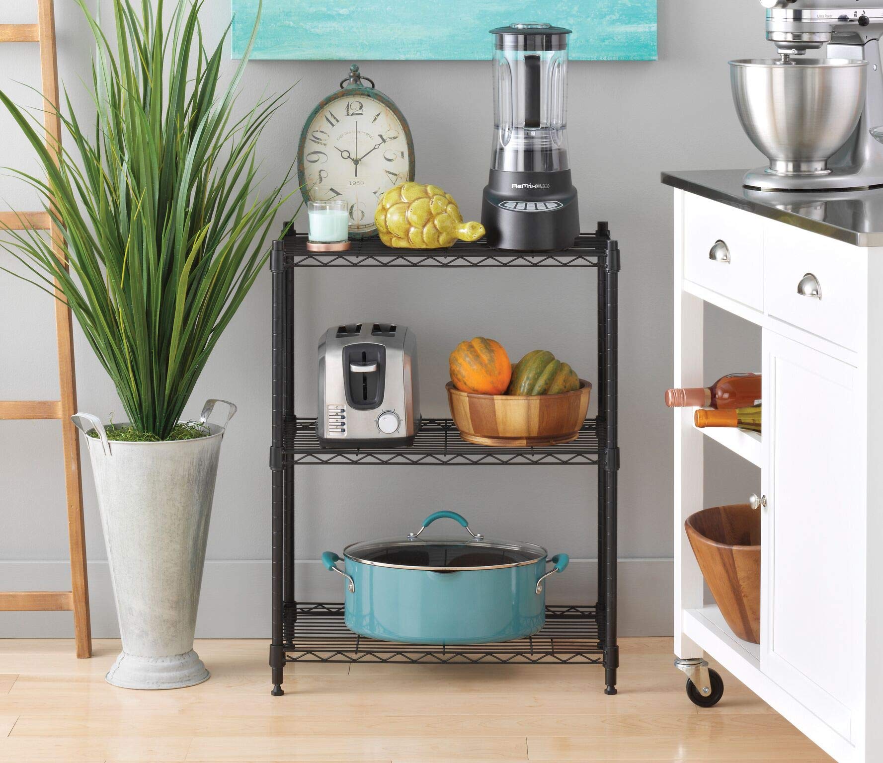 Whitmor shelves stocked with pantry items for space-saving benefit