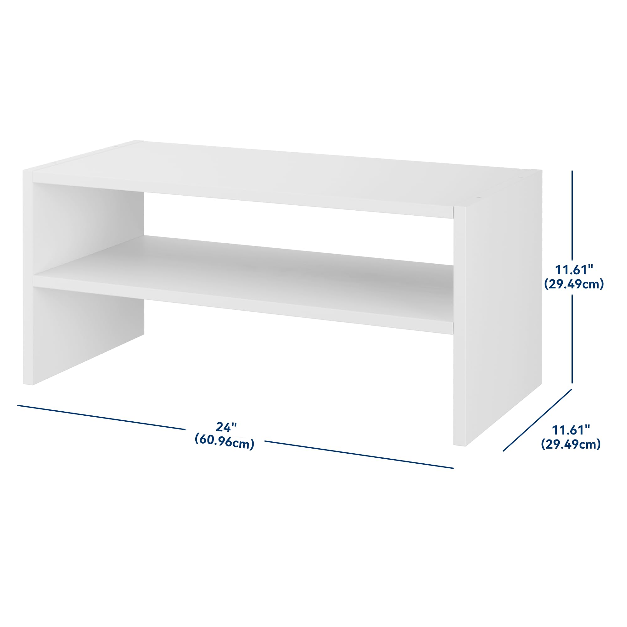 Whitmor shoe rack placed in closet organizing shoes and folded sweaters efficiently