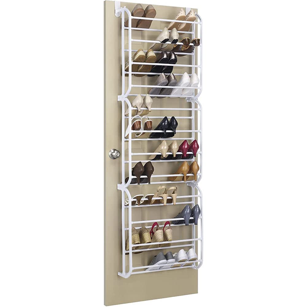 Whitmor shoe rack hanging in an entryway with shoes organized for quick access