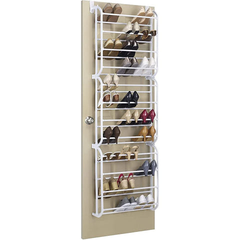 Whitmor shoe rack hanging in an entryway with shoes organized for quick access