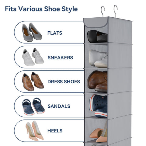 Whitmor shelves filled with shoes illustrating organized visible storage benefit
