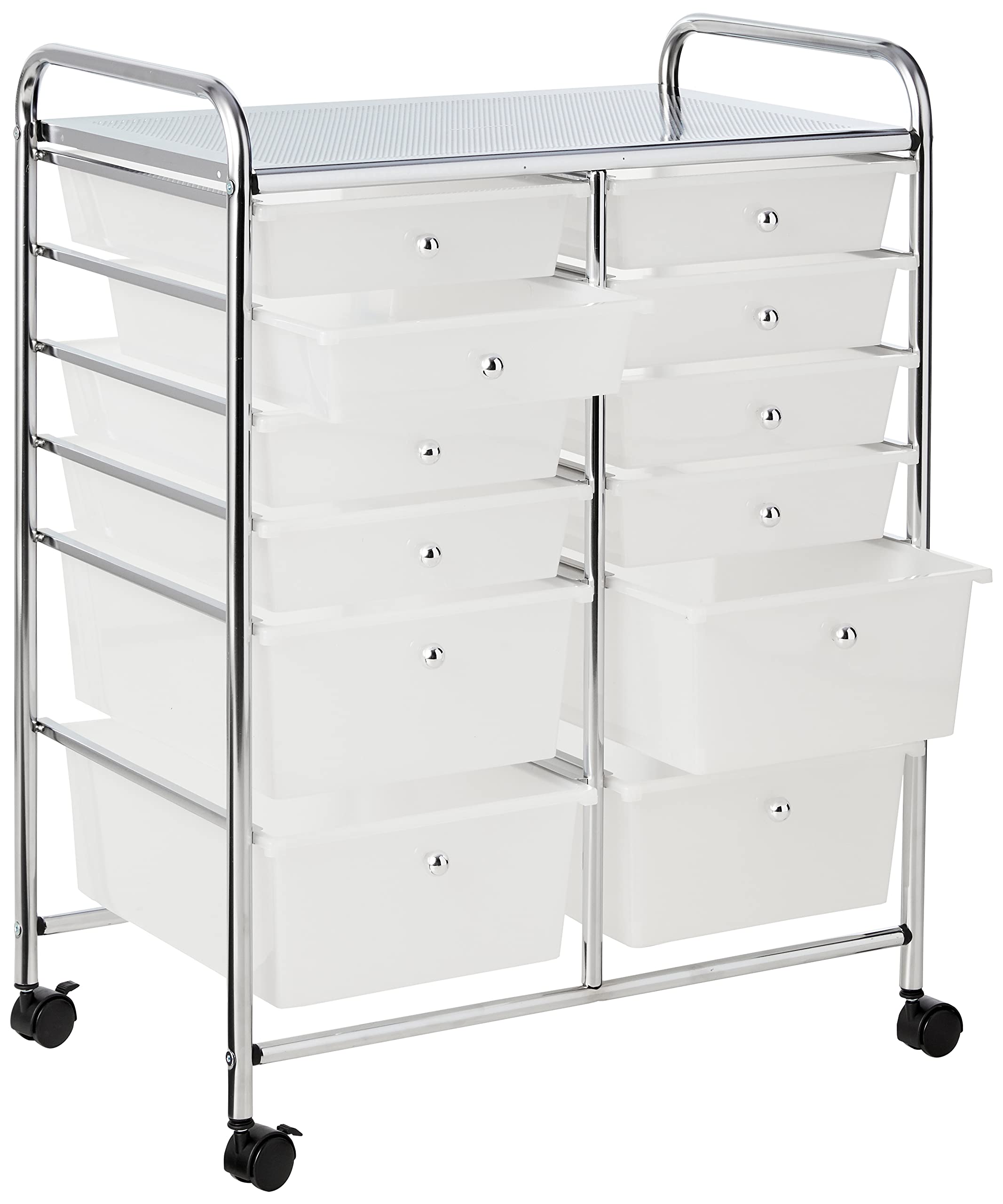 Whitmor cart next to desk showing compact footprint and space-saving benefit