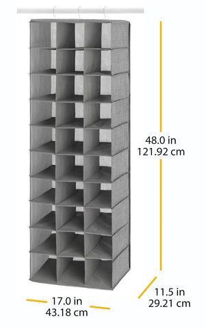 Whitmor hanging beside a coat hanger to show dimensions and scale benefit