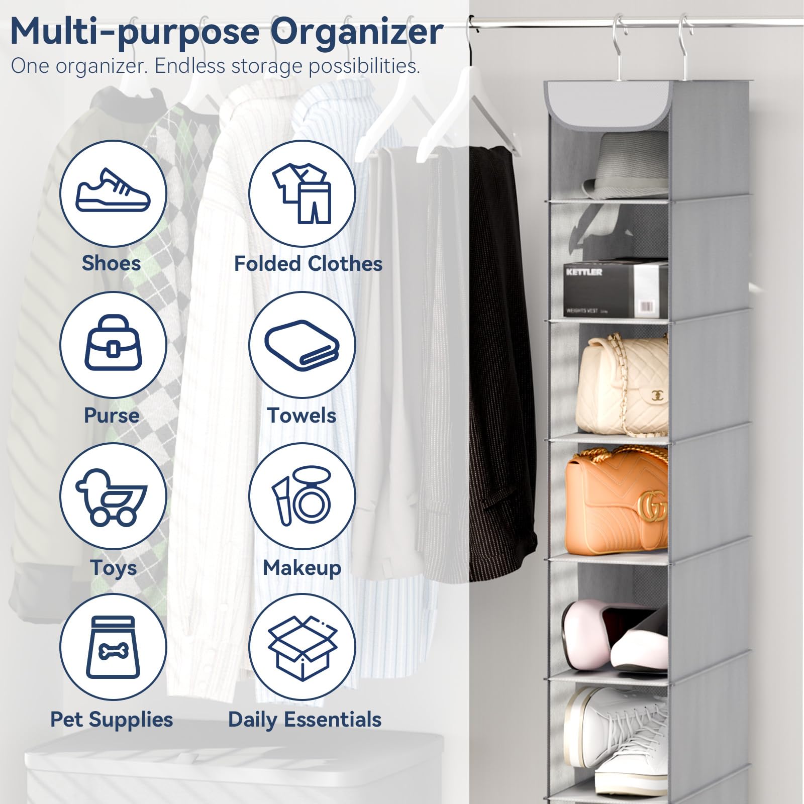 Whitmor scale comparison beside closet rod showing compact space-saving benefit