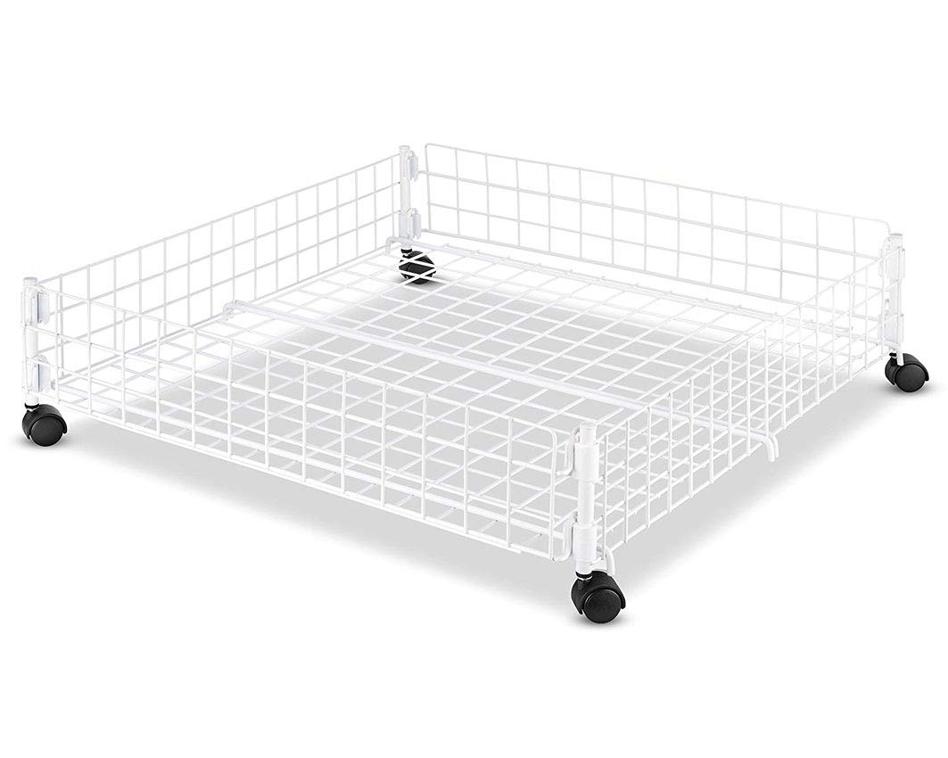 Whitmor front view of white underbed cart showing neat storage and accessibility