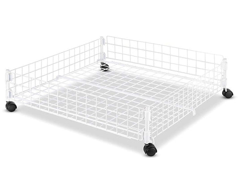 Whitmor front view of white underbed cart showing neat storage and accessibility