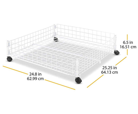 Whitmor cart next to ruler showing assembled dimensions for fit confirmation