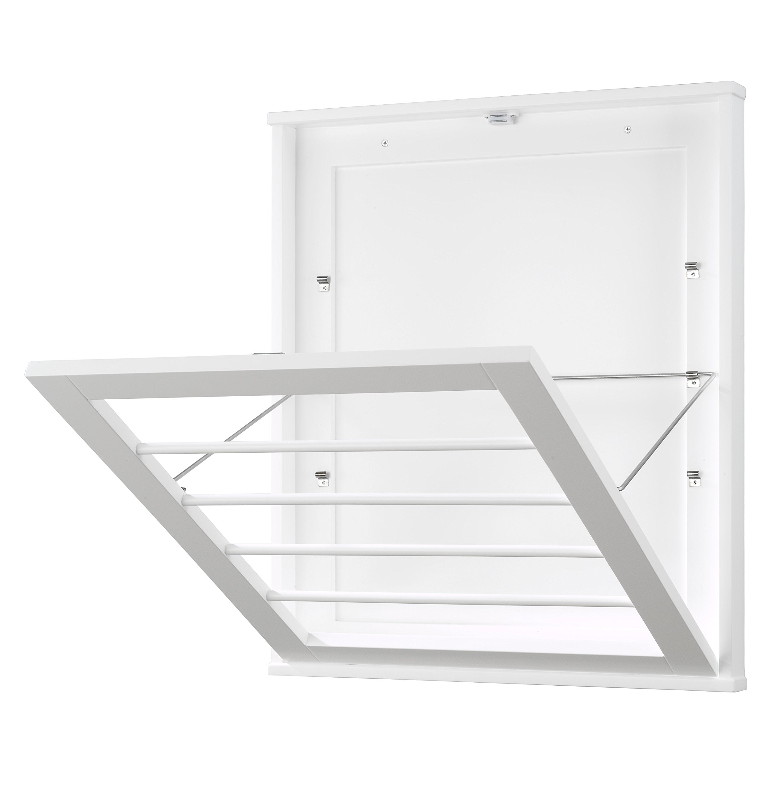 Whitmor front view of wall-mounted drying rack showing space-saving benefit