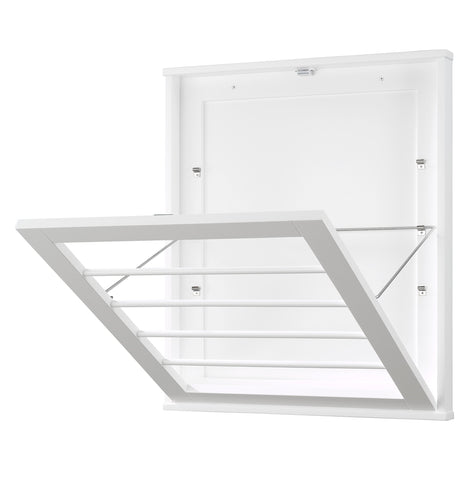 Whitmor front view of wall-mounted drying rack showing space-saving benefit