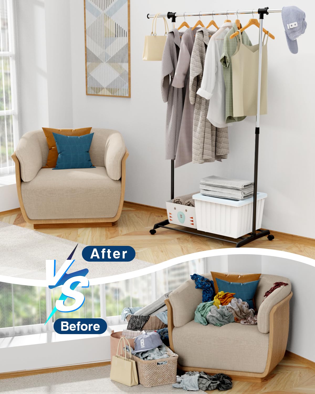 Whitmor caster wheel detail showing mobility for effortless room-to-room movement