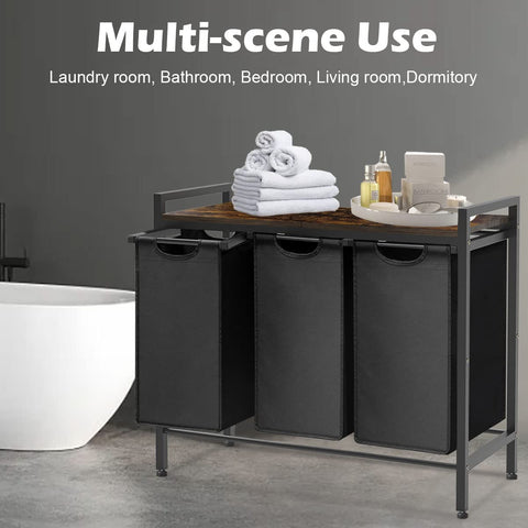 Whoonba unit next to standard laundry basket to show space-saving benefit