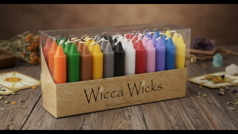 WICCA WICKS overhead color array displaying 12 hues for ritual and decor benefit