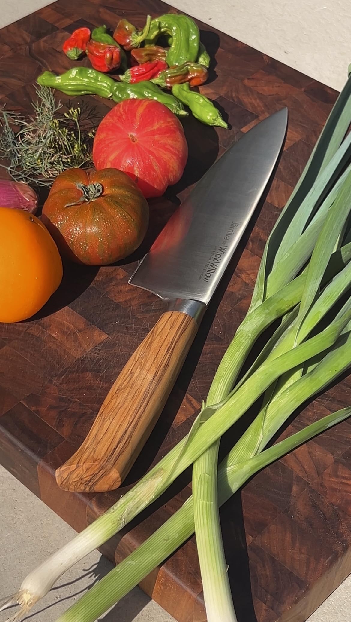 WICKWILLOW olive wood handle detail for comfortable secure grip