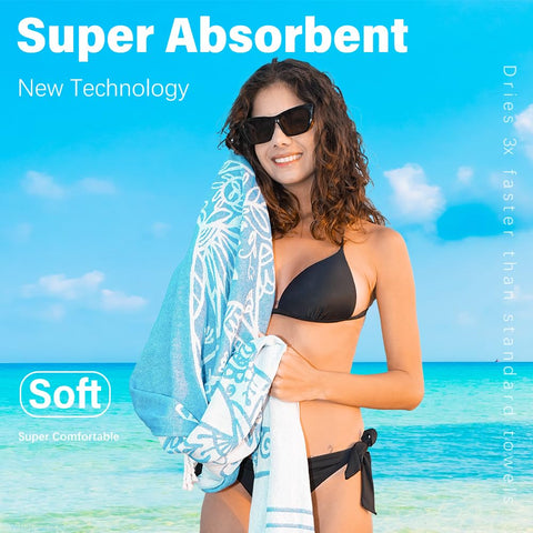 Widdonen towel on sand at beach demonstrating lightweight sand-free convenience