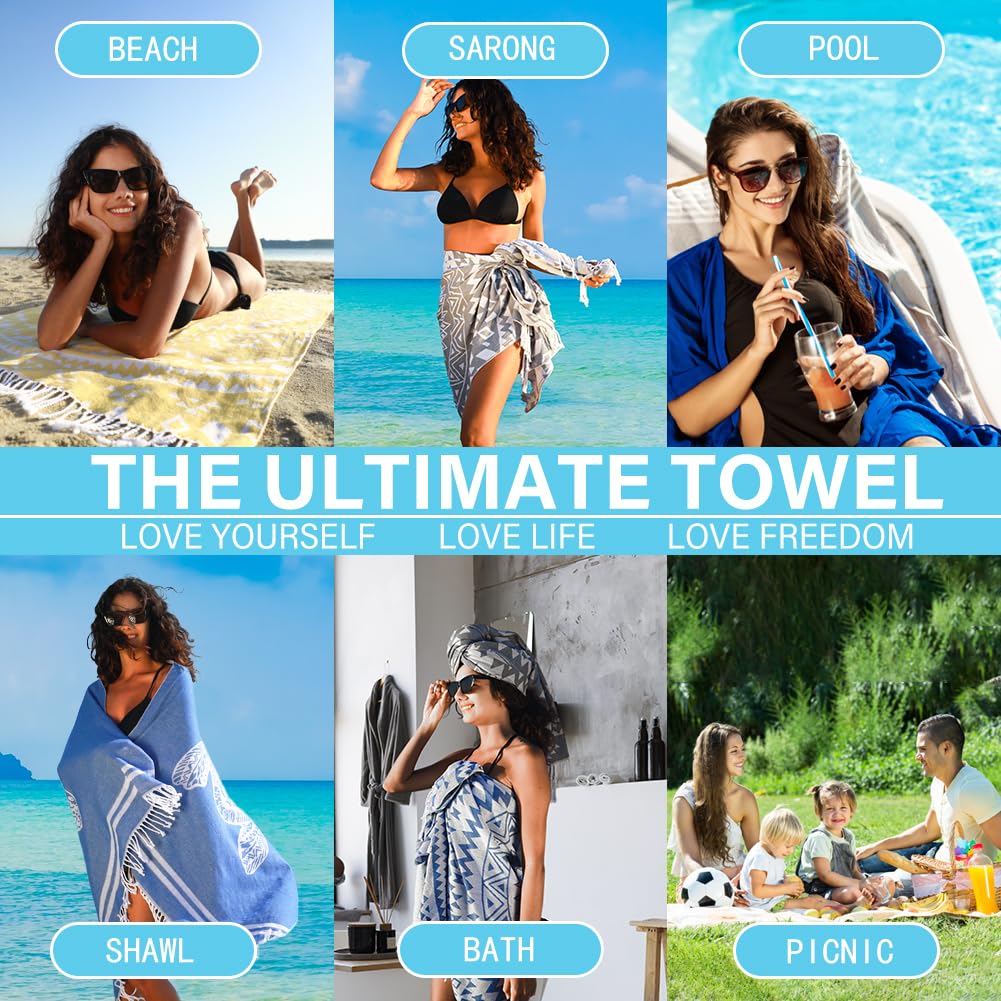 Widdonen towel on lounger with person for scale and full coverage