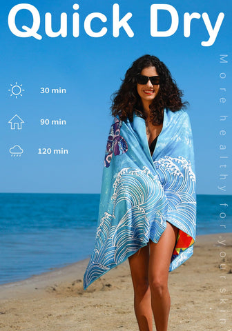 Widdonen towel next to phone showing compact folded size benefit