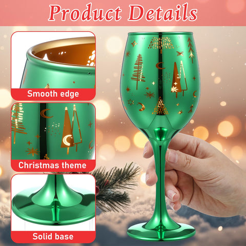 Widecook trio of red green silver goblets displayed, coordinates holiday décor