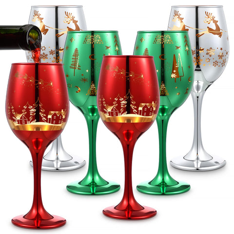 Widecook front view of six festive stemmed goblets, perfect for holiday tables