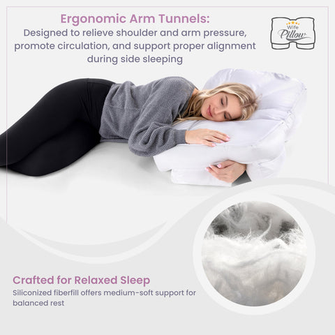 Wife Pillow adjustable fill pouch showing customizable loft and comfort