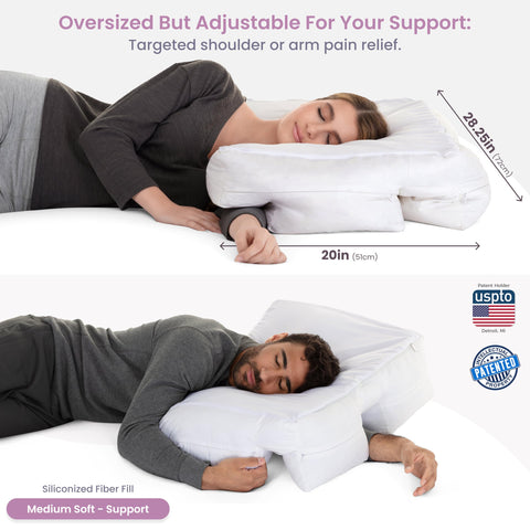 Wife Pillow arm tunnel close-up illustrating pressure relief for shoulders