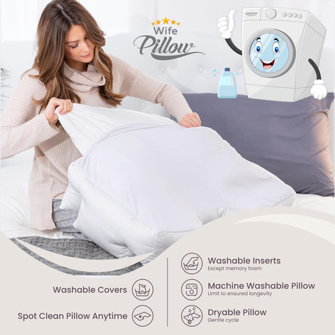Wife Pillow cover placed in washing machine showing easy care