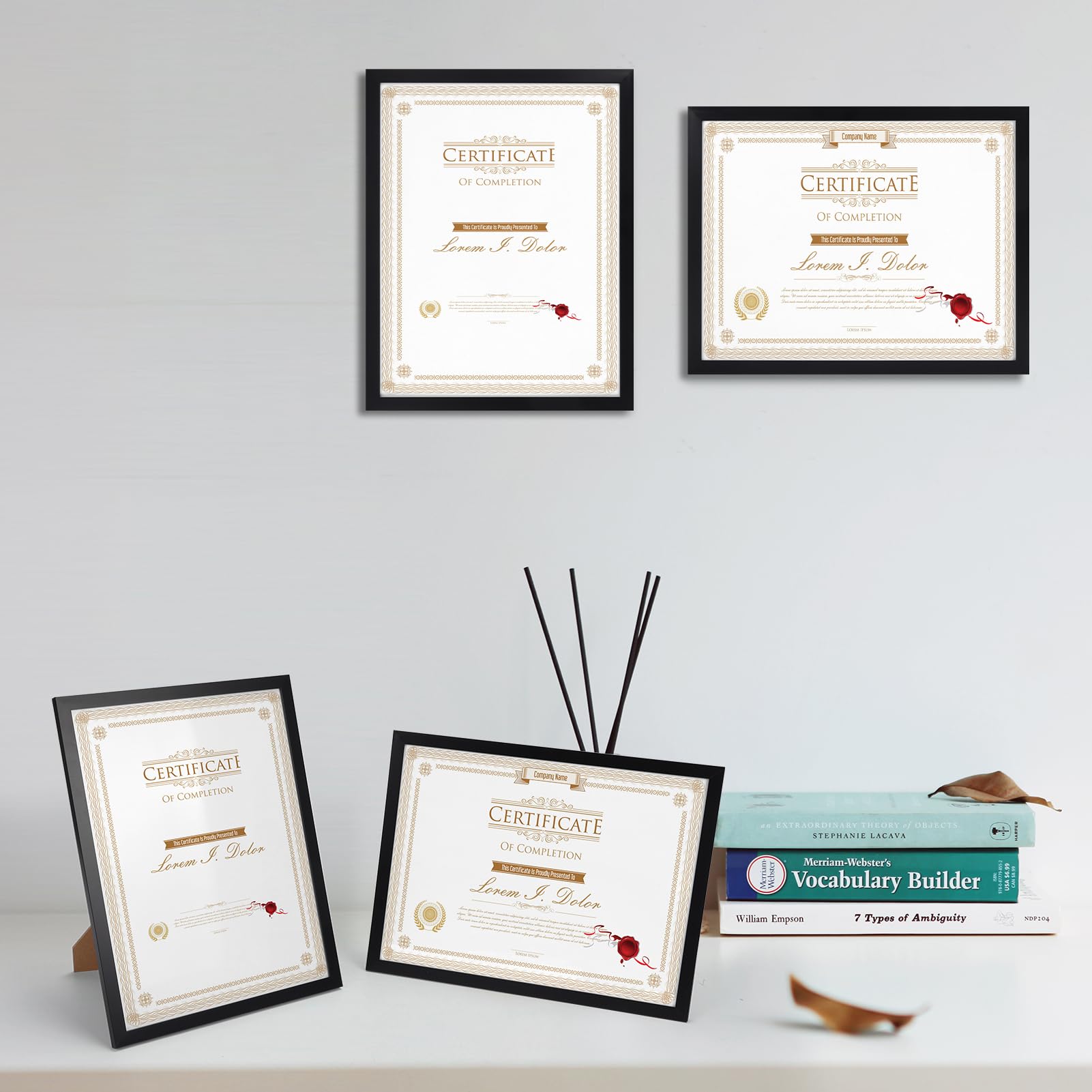 WIFTREY frame beside diploma showing scale and precise 8.5x11 fit