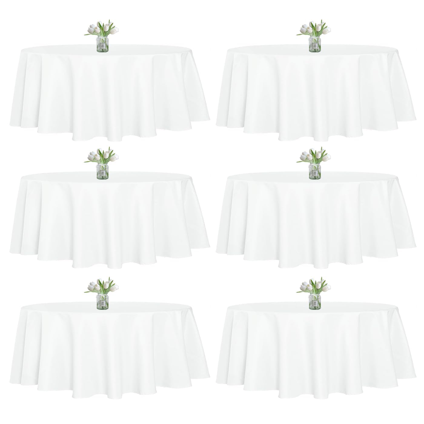 WIGENIUS front pack view showing six white 90-inch tablecloths for events and savings