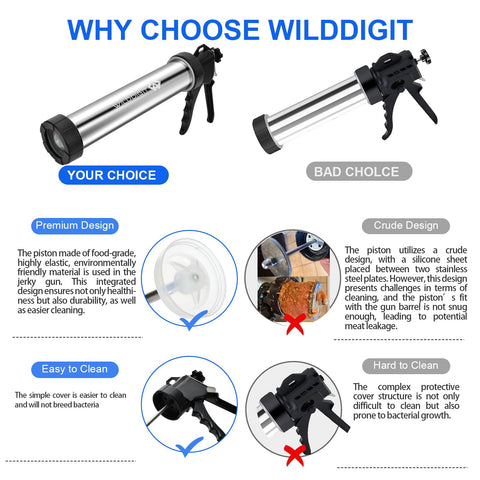 WILDDIGIT five stainless nozzles and cleaning brushes organized for quick cleanup