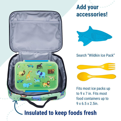 Wildkin lunch box paired with matching backpack showing coordinated set benefit