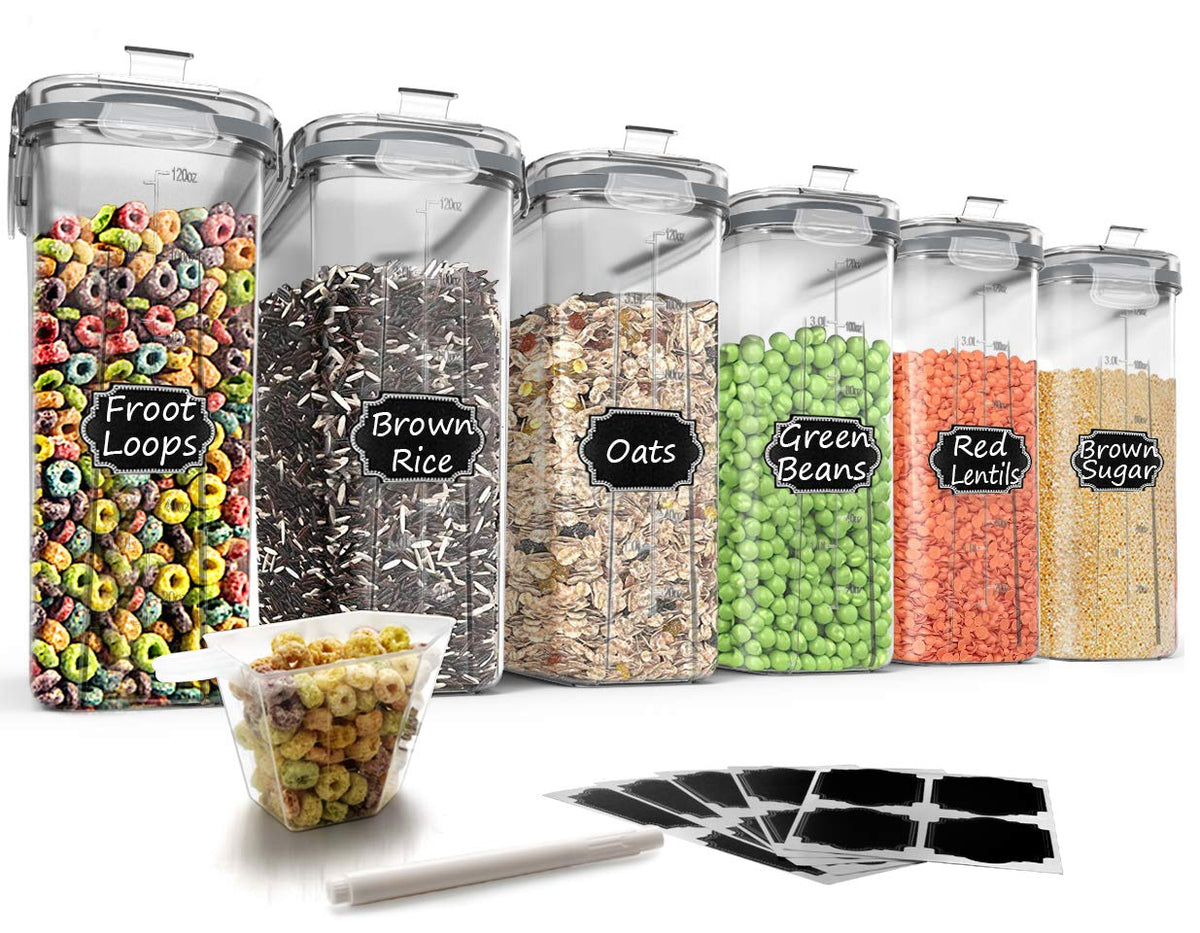 Wildone front view of 6-piece set showing clear containers and gray lids for organized storage
