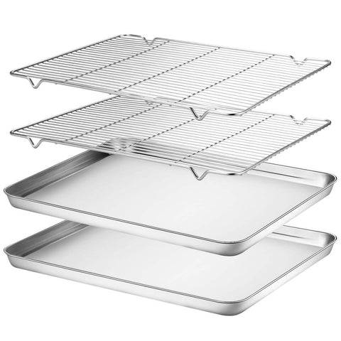 Wildone front view of baking sheet and rack set showing complete bundle and storage benefit
