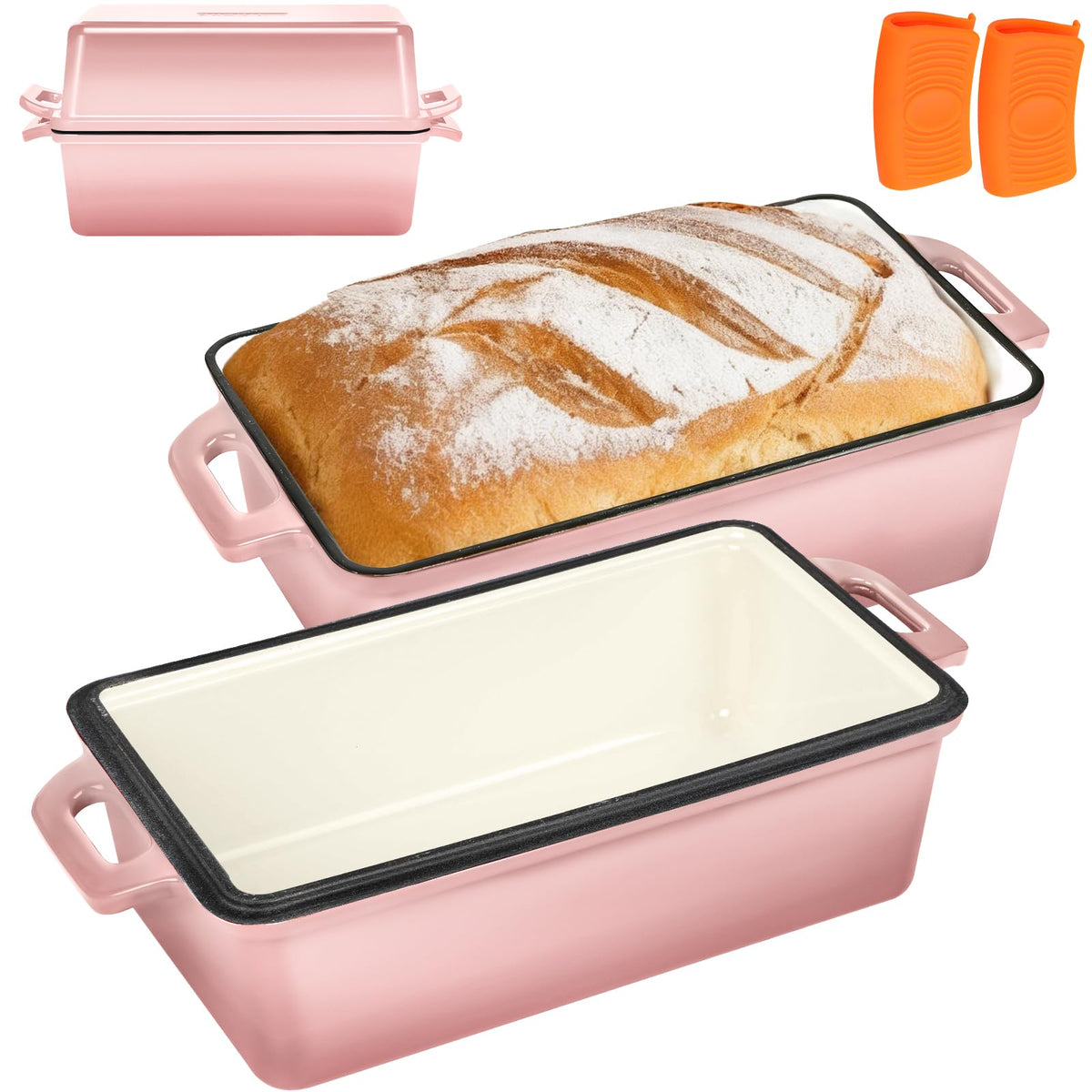 Wildone front view of pink loaf pan showing clean profile and durable enamel