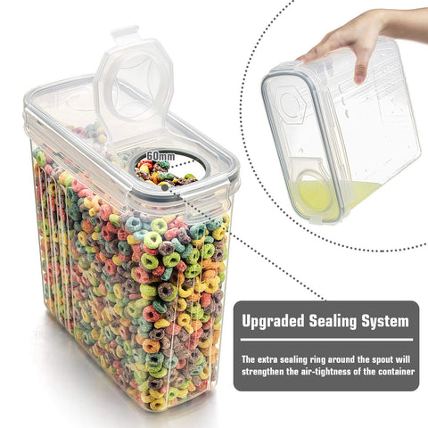 Wildone pouring cereal through button-activated spout for easy, spill-free dispensing