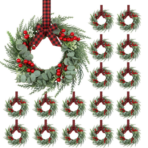 WILLBOND front view of mini wreaths on cabinet showing neat festive accents