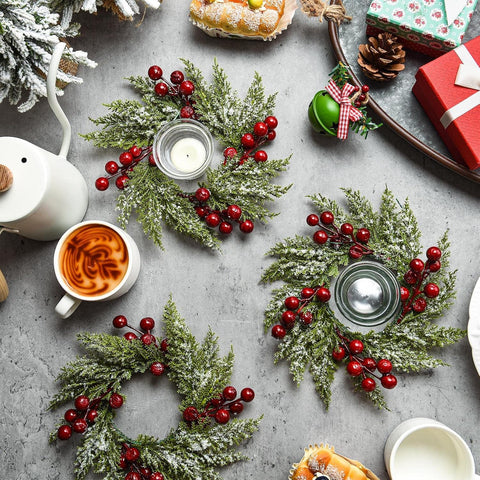 WILLBOND several wreaths arranged as a dining table centerpiece for warmth