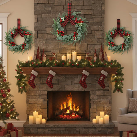WILLBOND row of wreaths on pantry shelf offering coordinated decor idea
