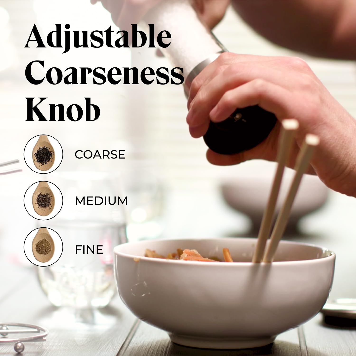 Willow & Everett glass body filled with peppercorns for easy content visibility