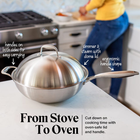 Willow & Everett steaming dumplings using a bamboo steamer showing multiuse versatility