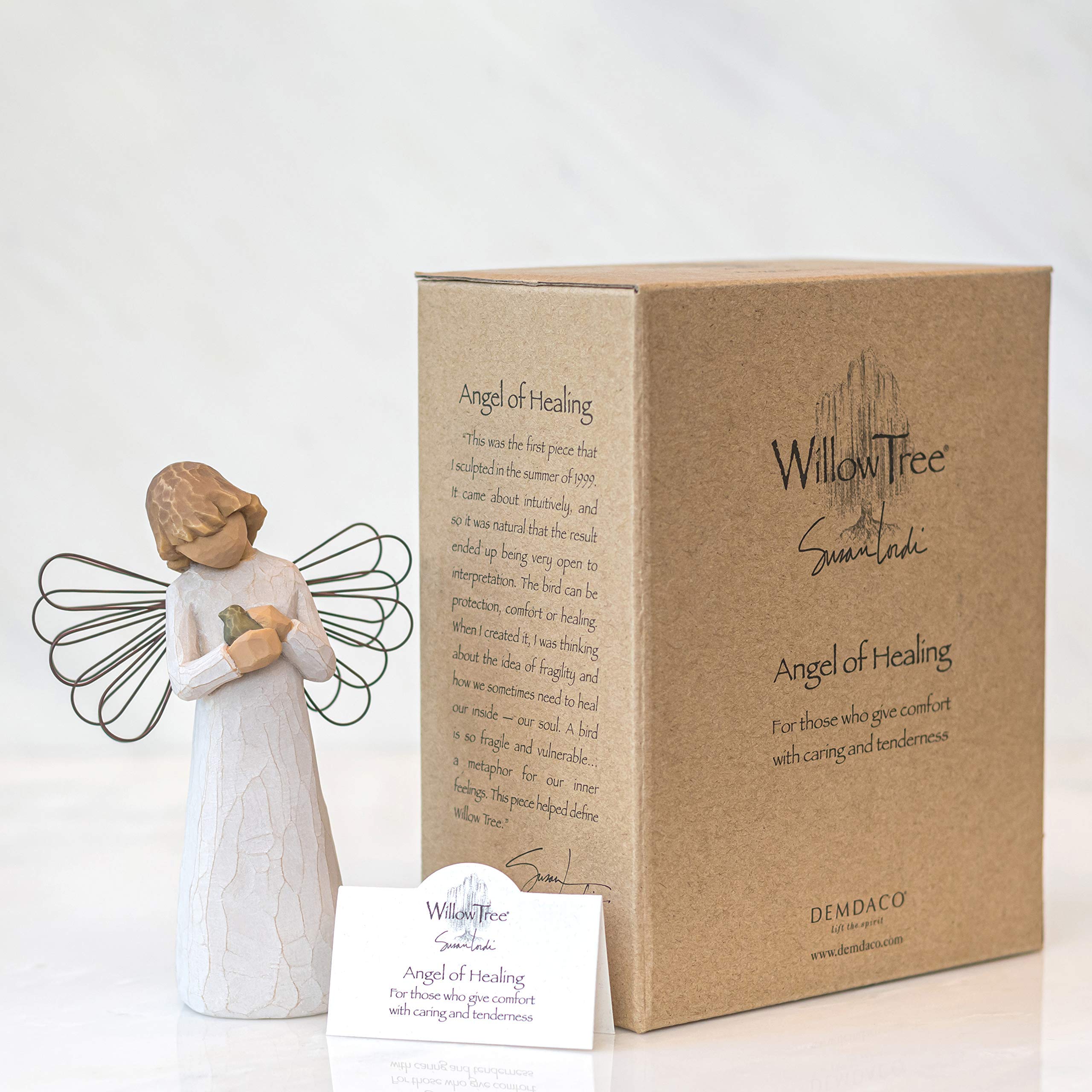 Willow Tree sculpture on mantel in home scene offers comforting decorative use