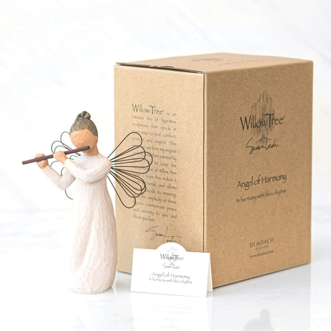 Willow Tree lifestyle display on mantel adding peaceful musical accent to room