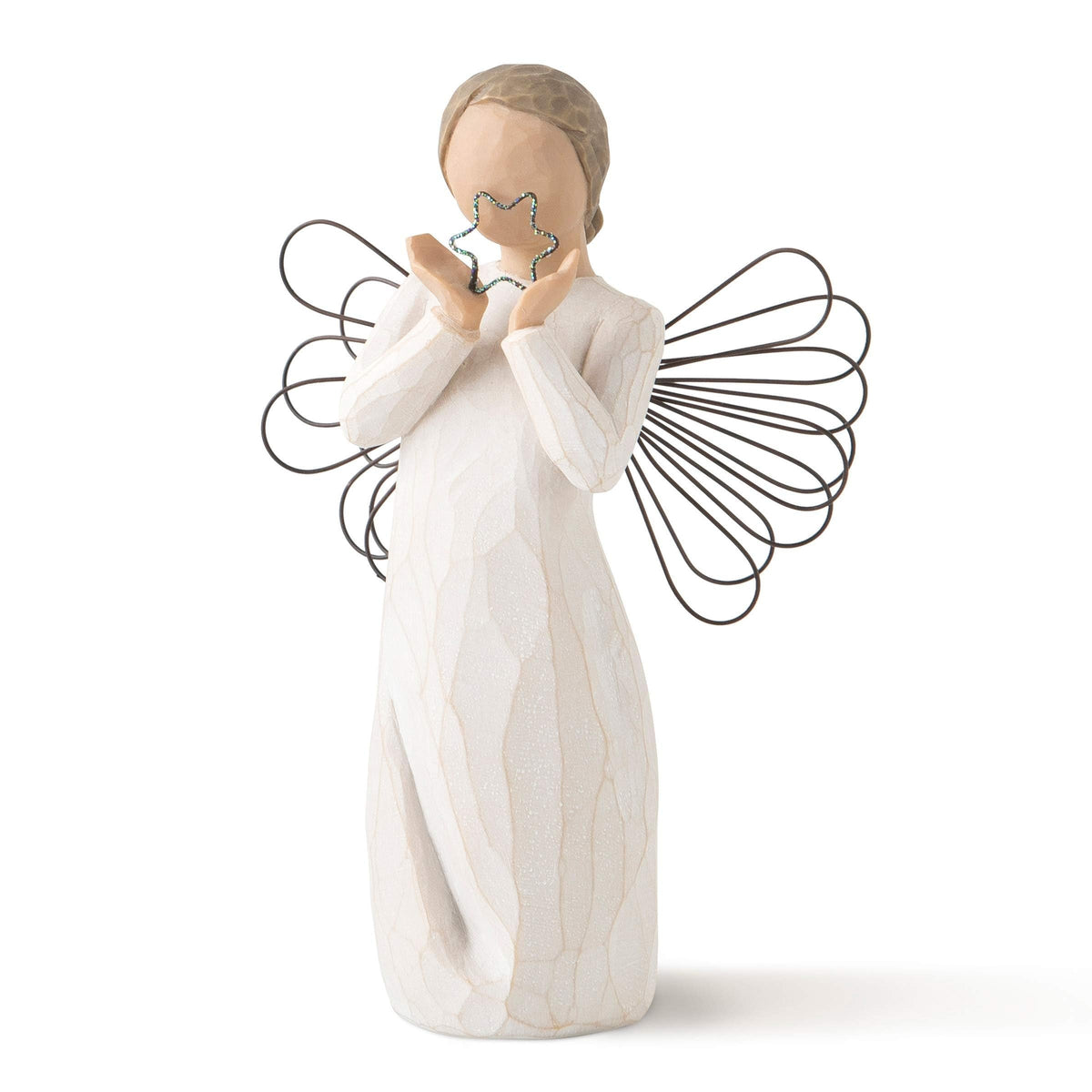 Willow Tree Bright Star front view showing angel holding glitter star, ideal gifting