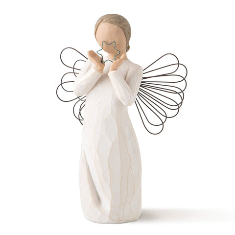 Willow Tree Bright Star front view showing angel holding glitter star, ideal gifting