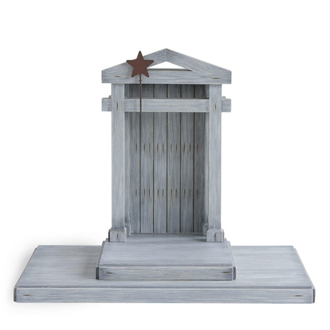 Willow Tree front view of wooden crèche showing elegant backdrop and display benefit
