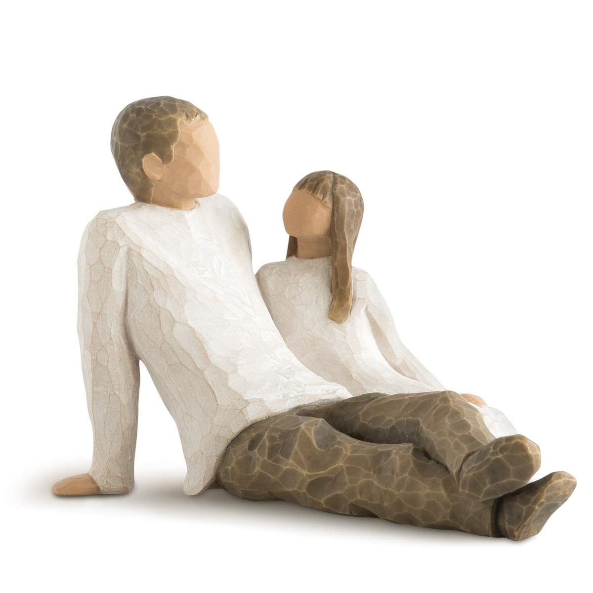 Willow Tree front view of father and daughter figure shows warm pose and gifting appeal