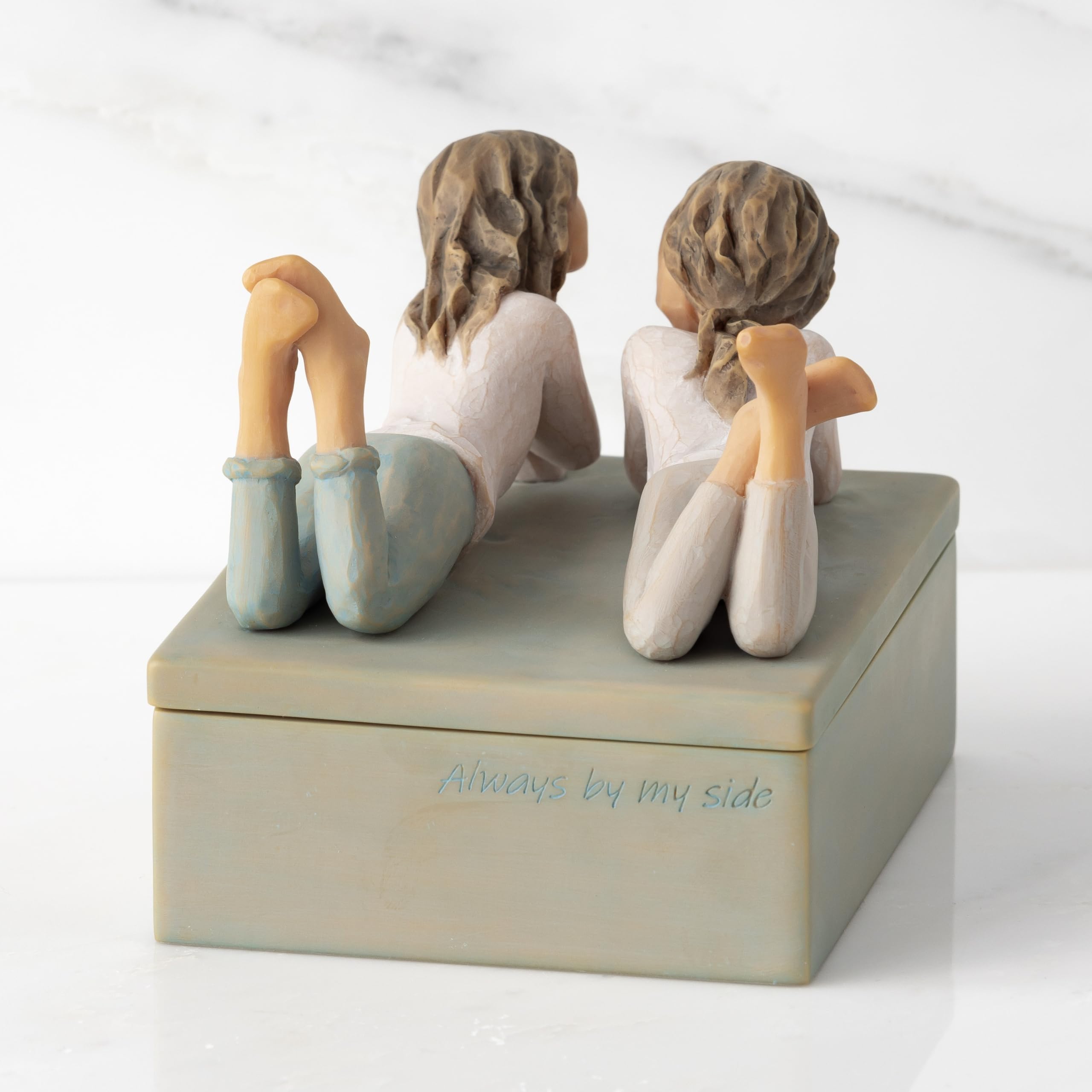 Willow Tree enclosure card reading Always by my side next to fitted gift packaging