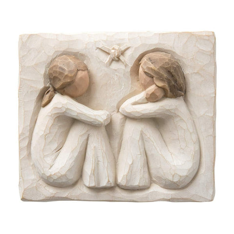 Willow Tree plaque front view showing seated figures and neutral finish, evokes warmth