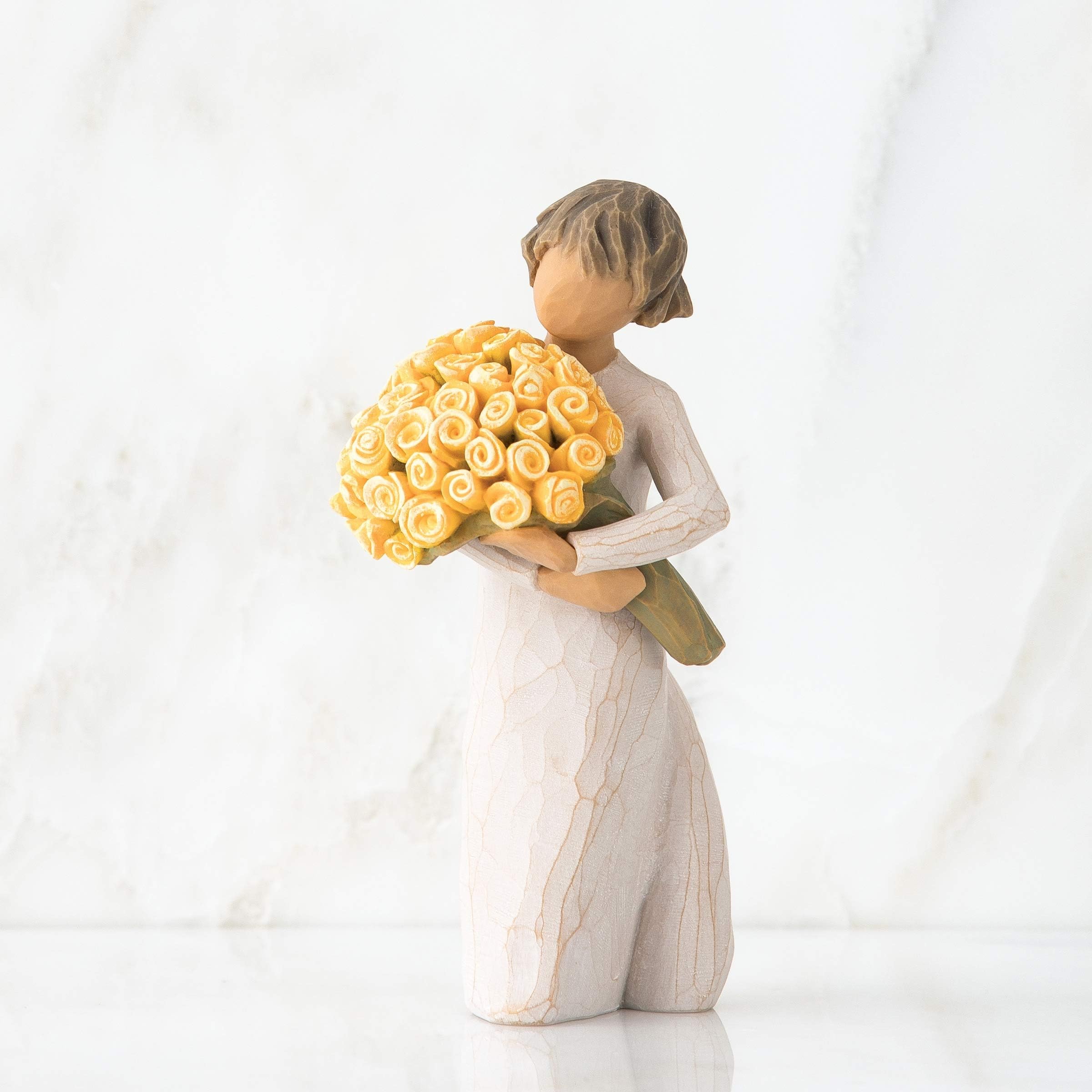 Willow Tree close-up of yellow rose bouquet highlighting hand-painted detail