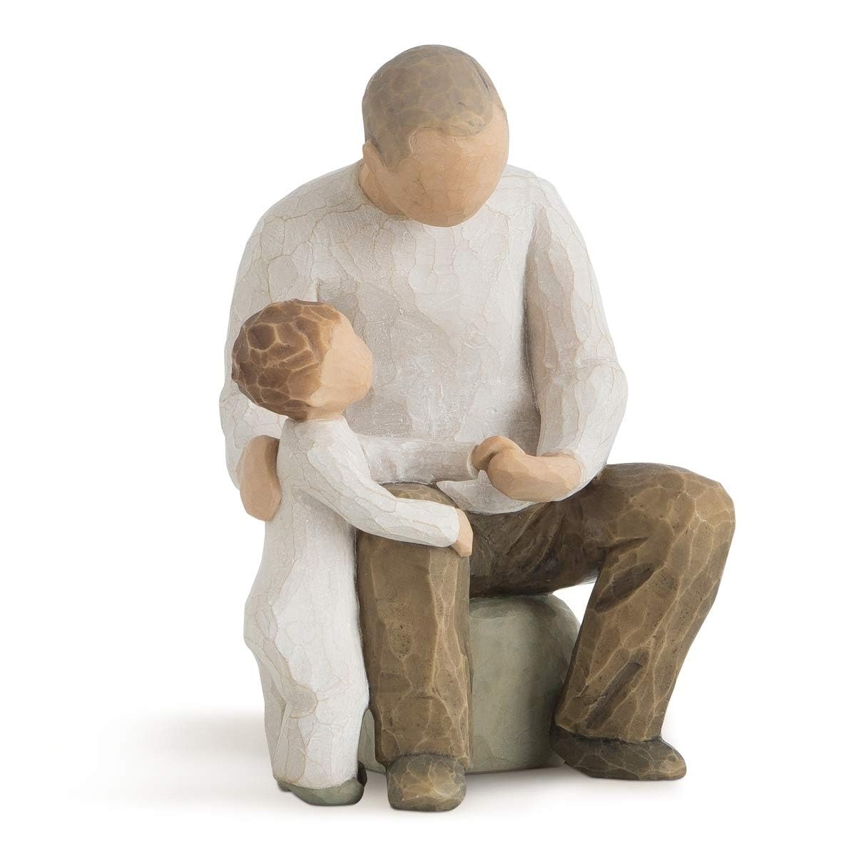 Willow Tree front view of grandfather and toddler figure showing warm pose and connection